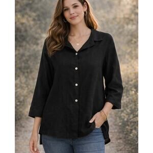 Cotton Connection Black Linen Button Front Top Size L